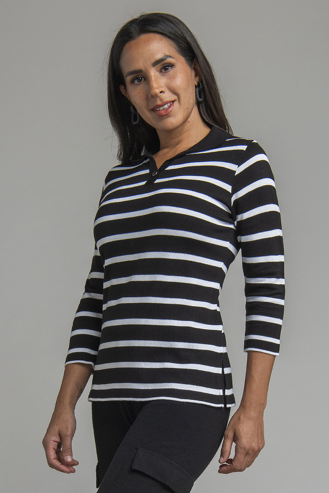 Blusa De Rayas Con Manga 3/4