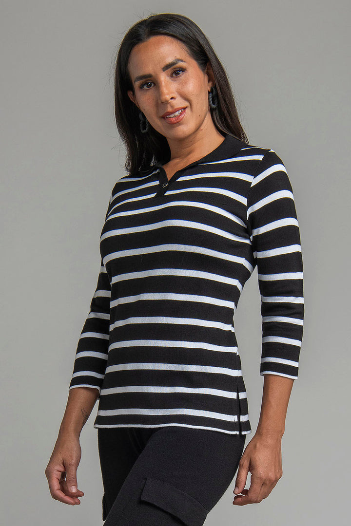 Blusa De Rayas Con Manga 3/4