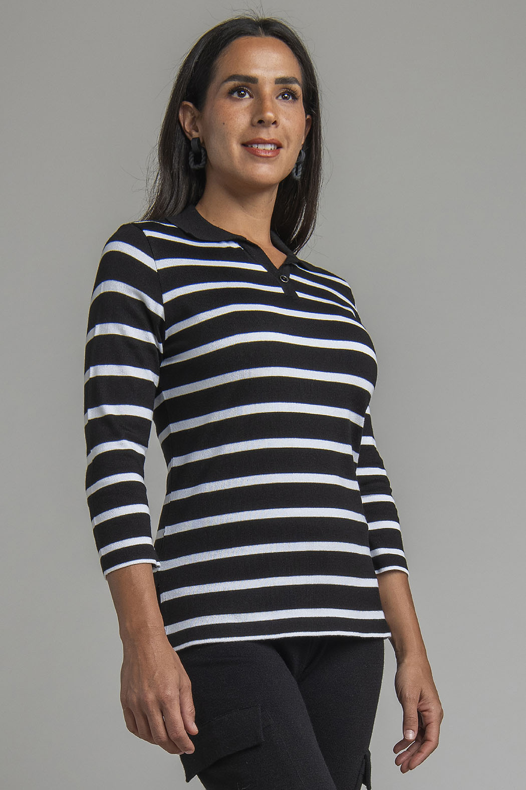 Blusa De Rayas Con Manga 3/4