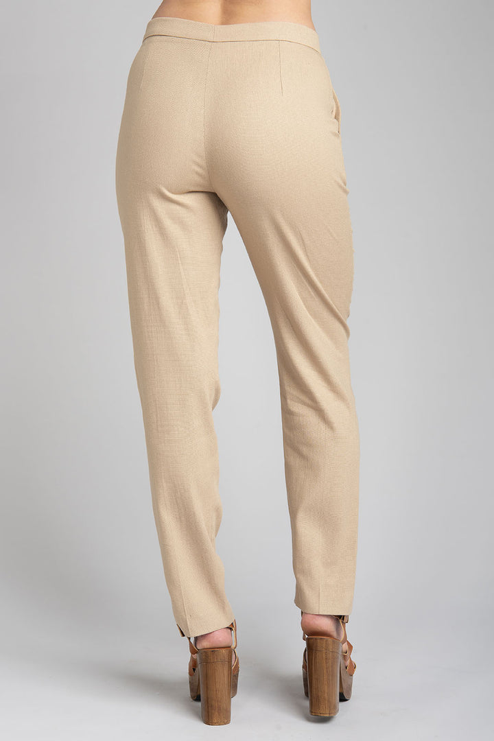 Pantalon De Lino Corte Recto Con Bolsas Laterales