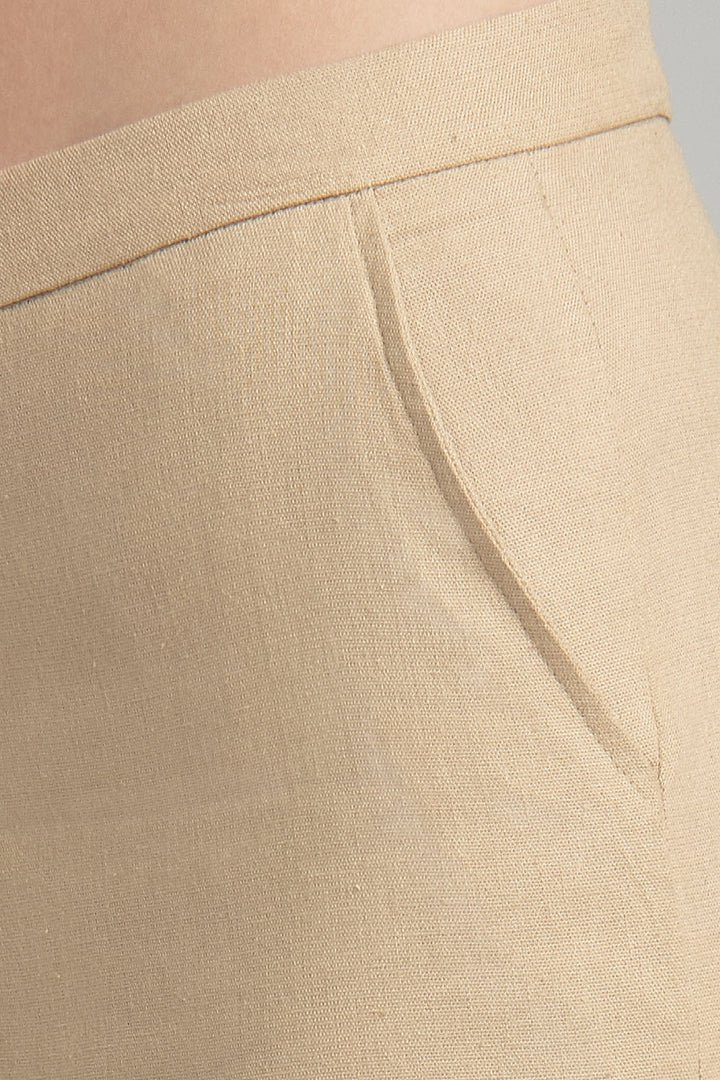 Pantalon De Lino Corte Recto Con Bolsas Laterales