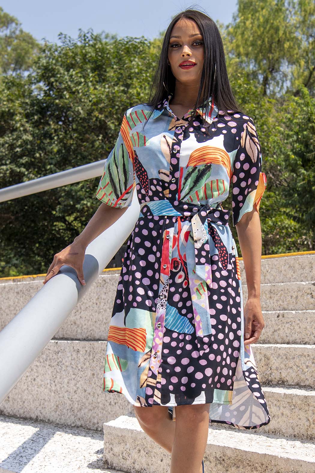 Vestido Camisero Con Estampado