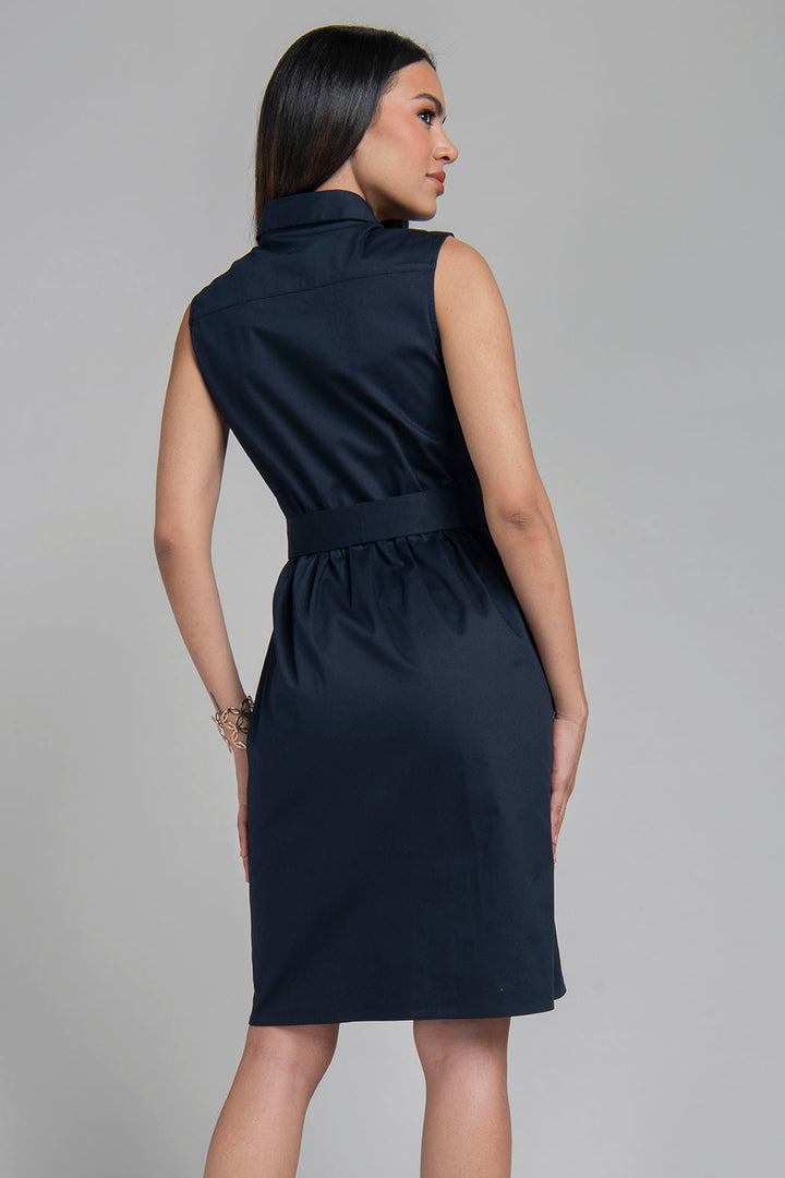 Vestido Liso Sin Mangas Con Botones Al Frente