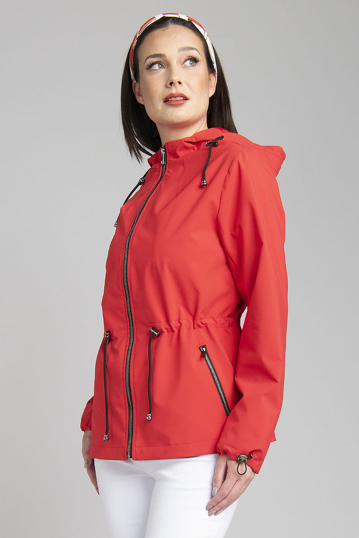Gabardina Corta Lisa Con Gorro Y Amarre En Cintura