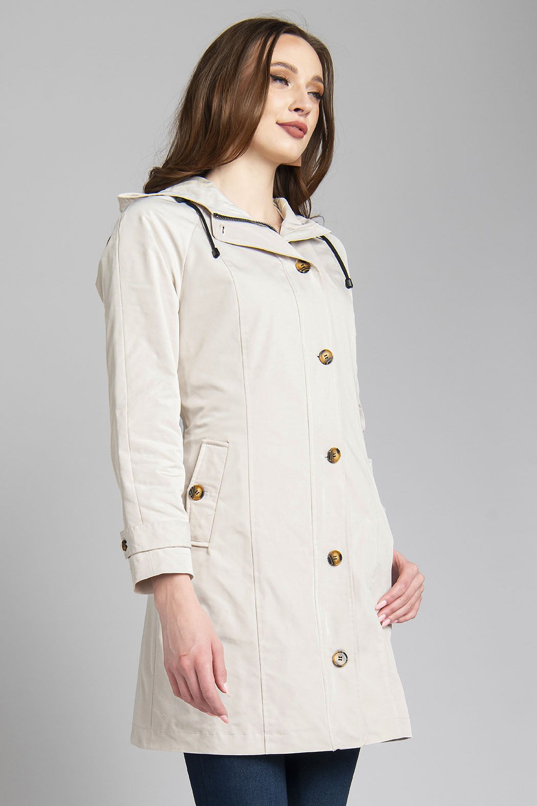 Gabardina Larga Con Botones Frontales Y Bolsillos En Vertical
