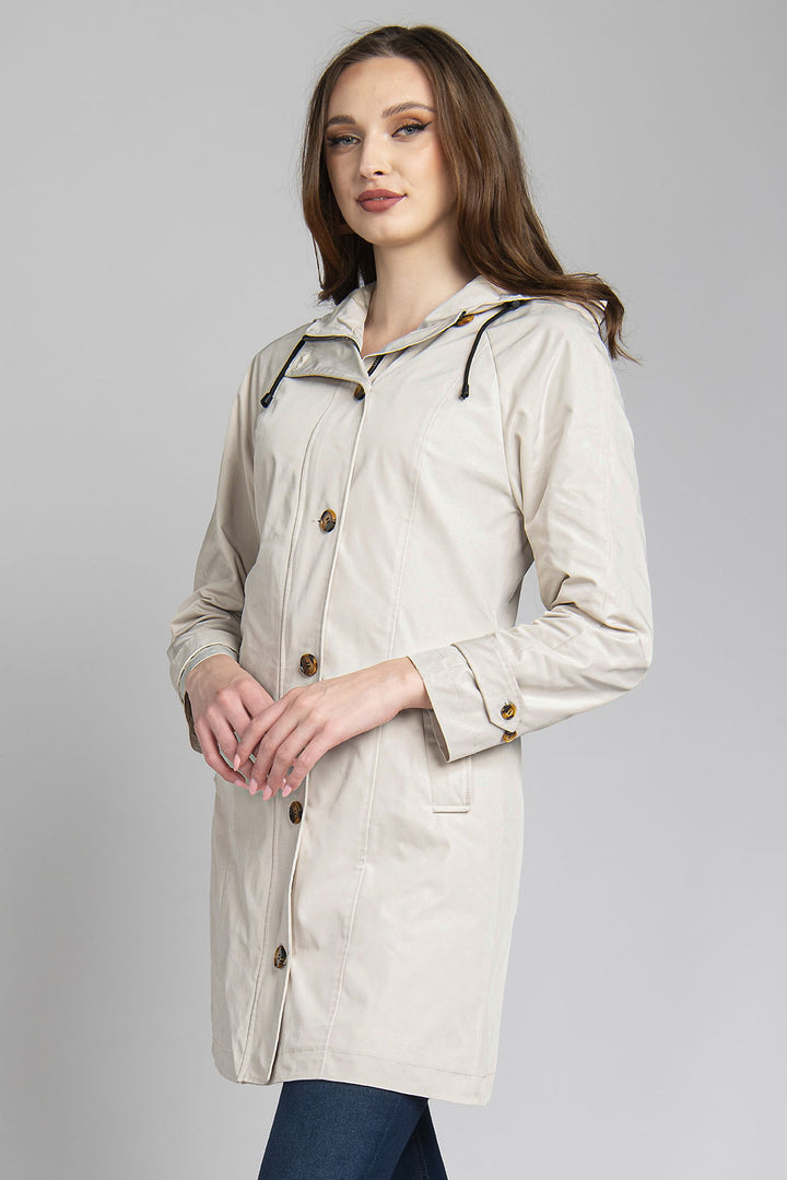 Gabardina Larga Con Botones Frontales Y Bolsillos En Vertical