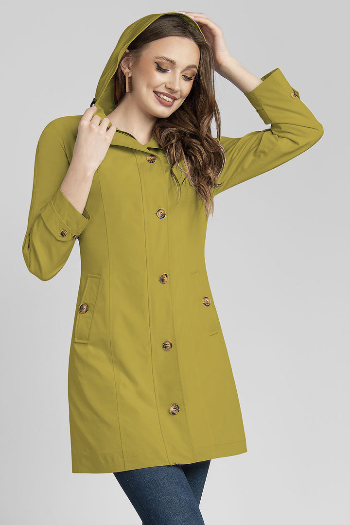 Gabardina Larga Con Botones Frontales Y Bolsillos En Vertical
