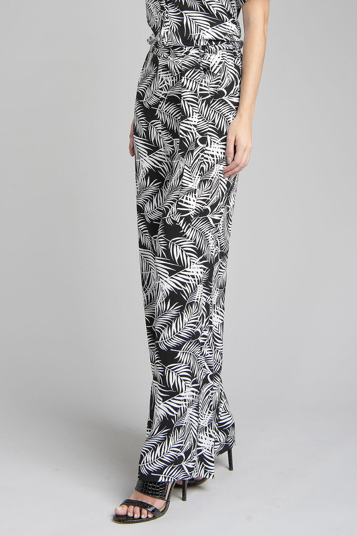 Pantalon Corte Recto Estampado De Hojas Con Jareta En Cintura