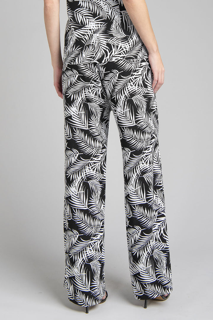 Pantalon Corte Recto Estampado De Hojas Con Jareta En Cintura