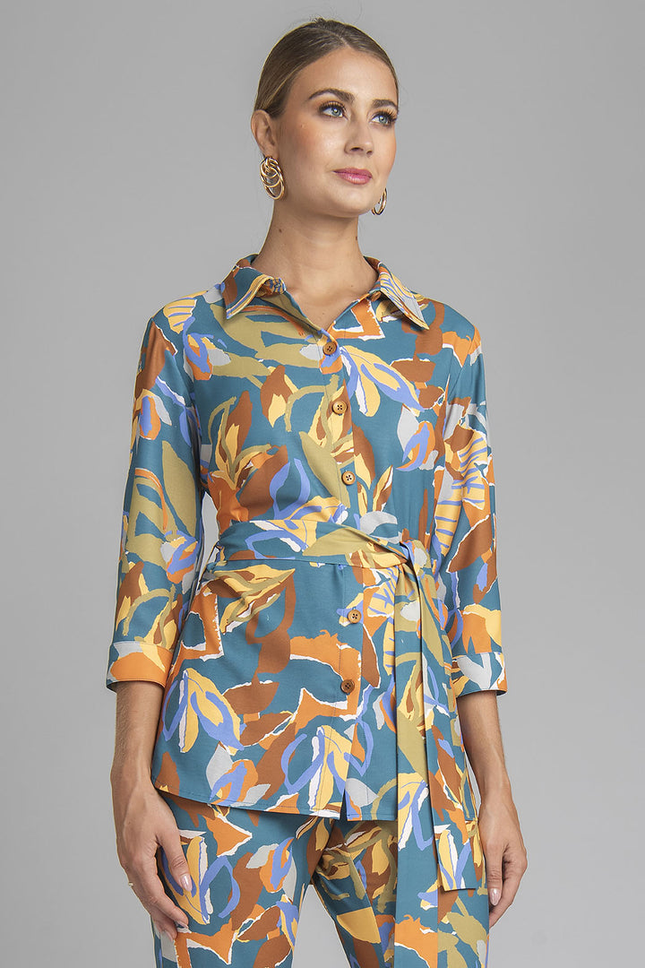 Bluson Camisero Estampado Con Jareta En Cintura