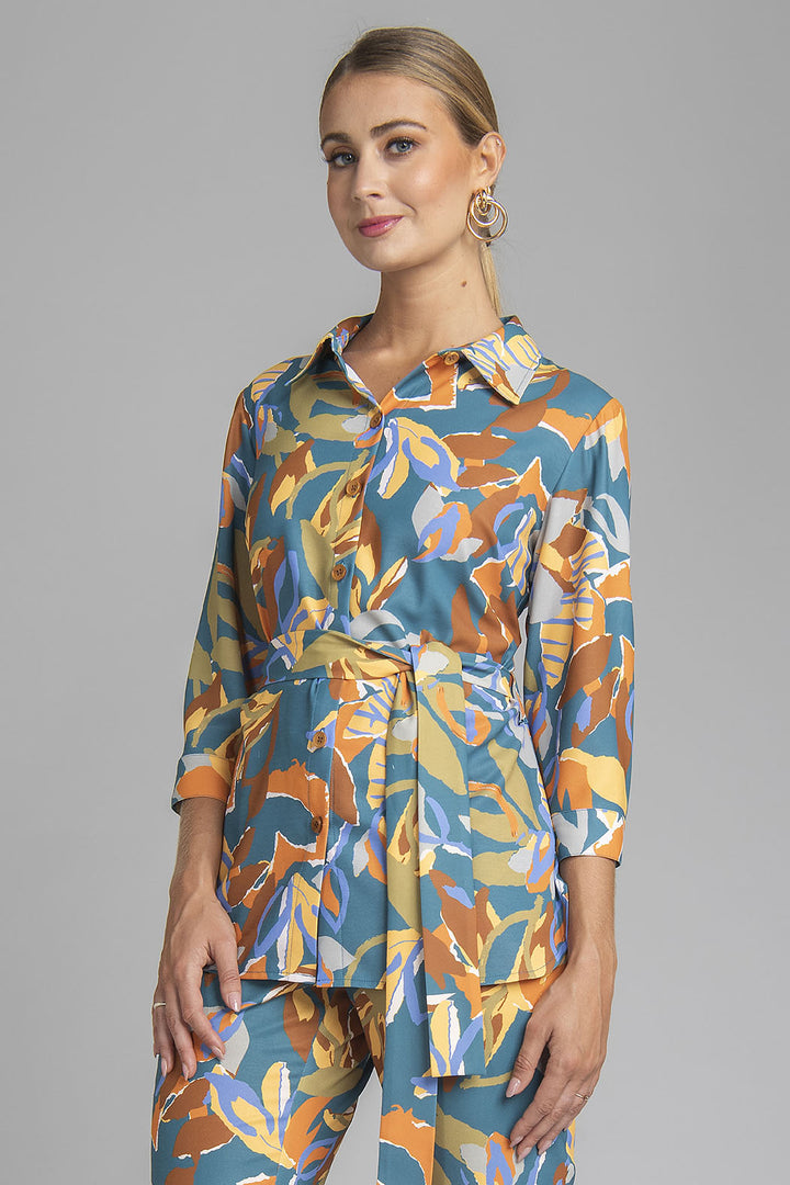 Bluson Camisero Estampado Con Jareta En Cintura