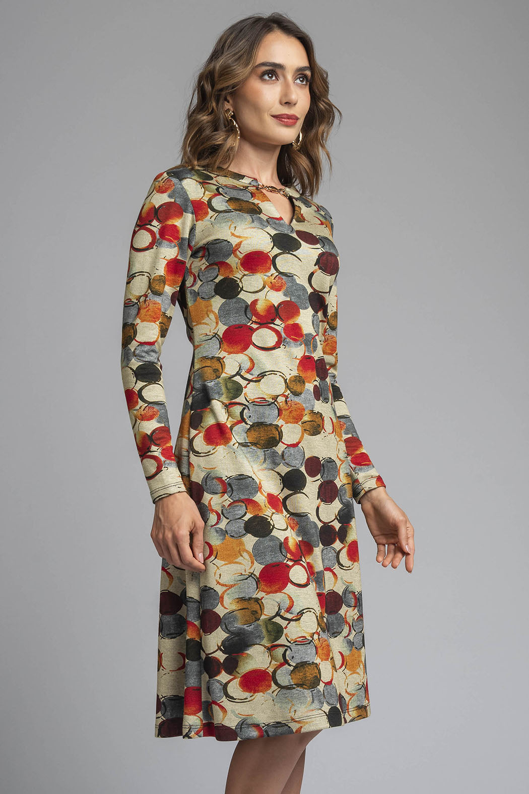 Vestido Corte A Estampado De Manga Larga