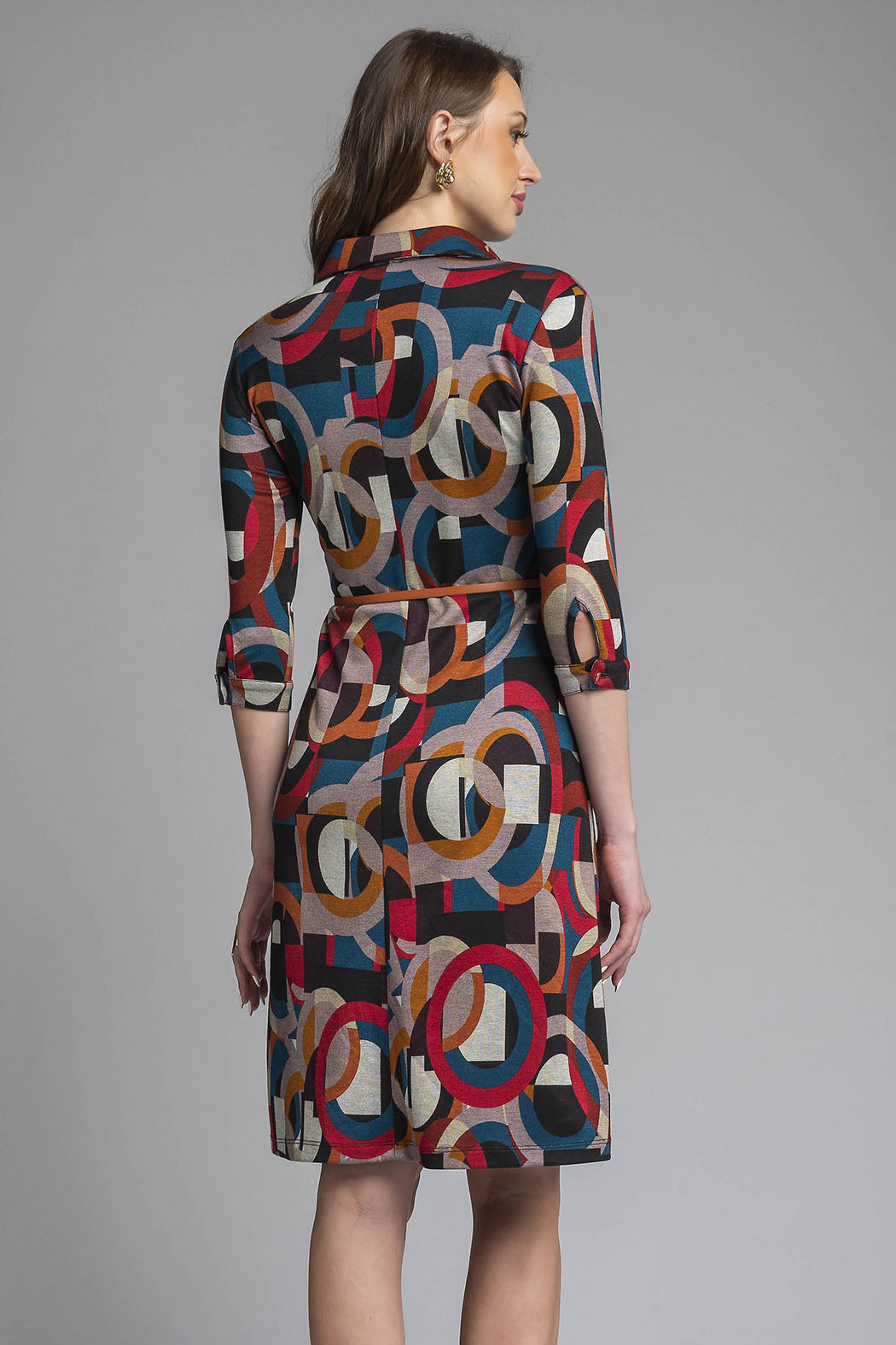 Vestido Corto Estampado Con Cinturon Y Manga 3/4