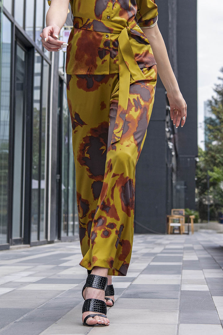 Pantalon Corte Recto Estampado De Satin