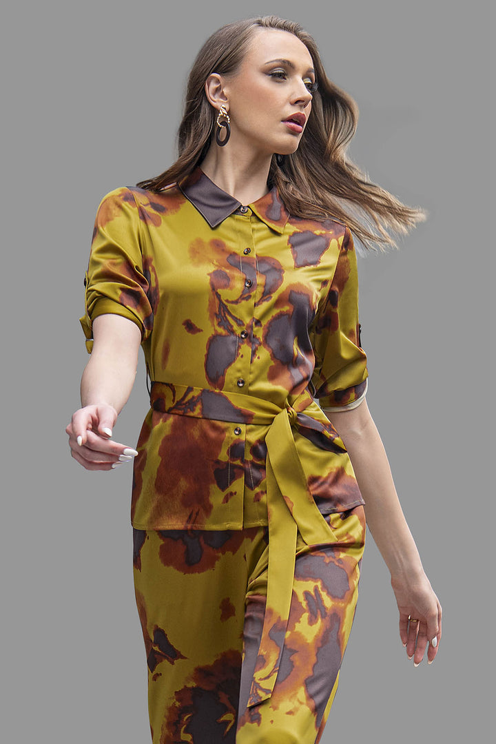 Blusa Camisera De Satin Estampada