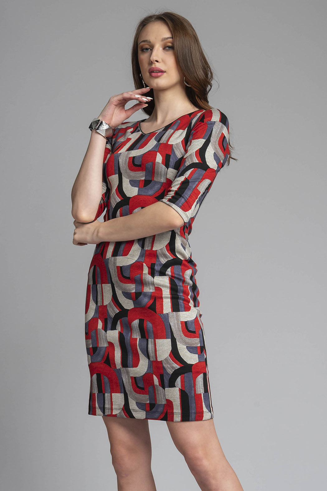 Vestido Corto Estampado Y Manga 3/4