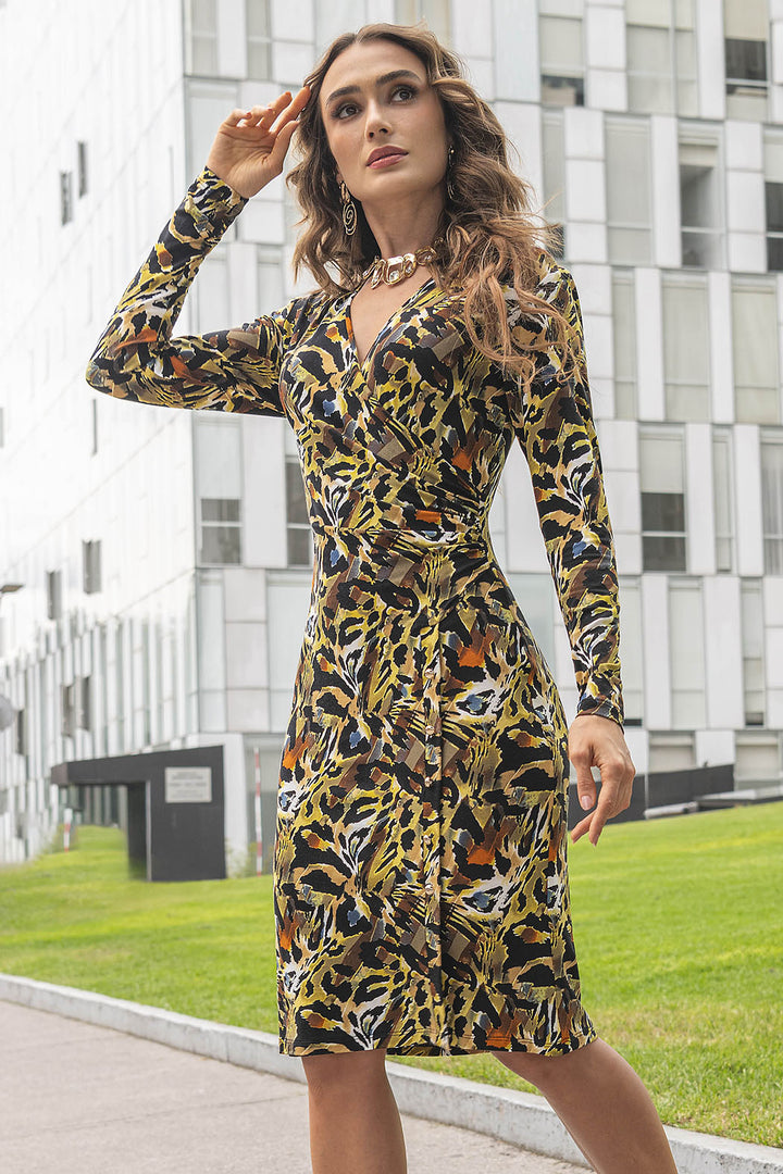 Vestido De Manga Larga Escote V Estampado