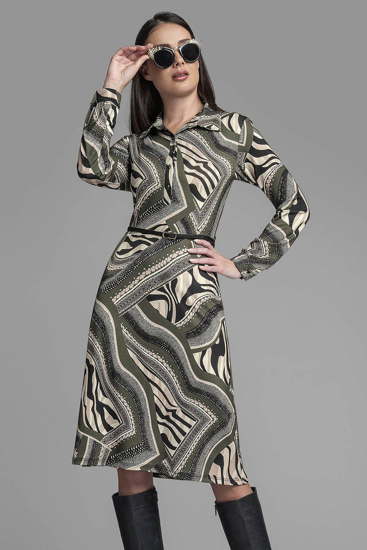 Vestido Corte A Con Estampado De Cebra Y Manga Larga