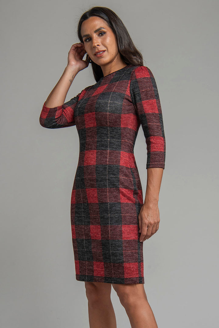 Vestido Recto Estampado De Cuadros