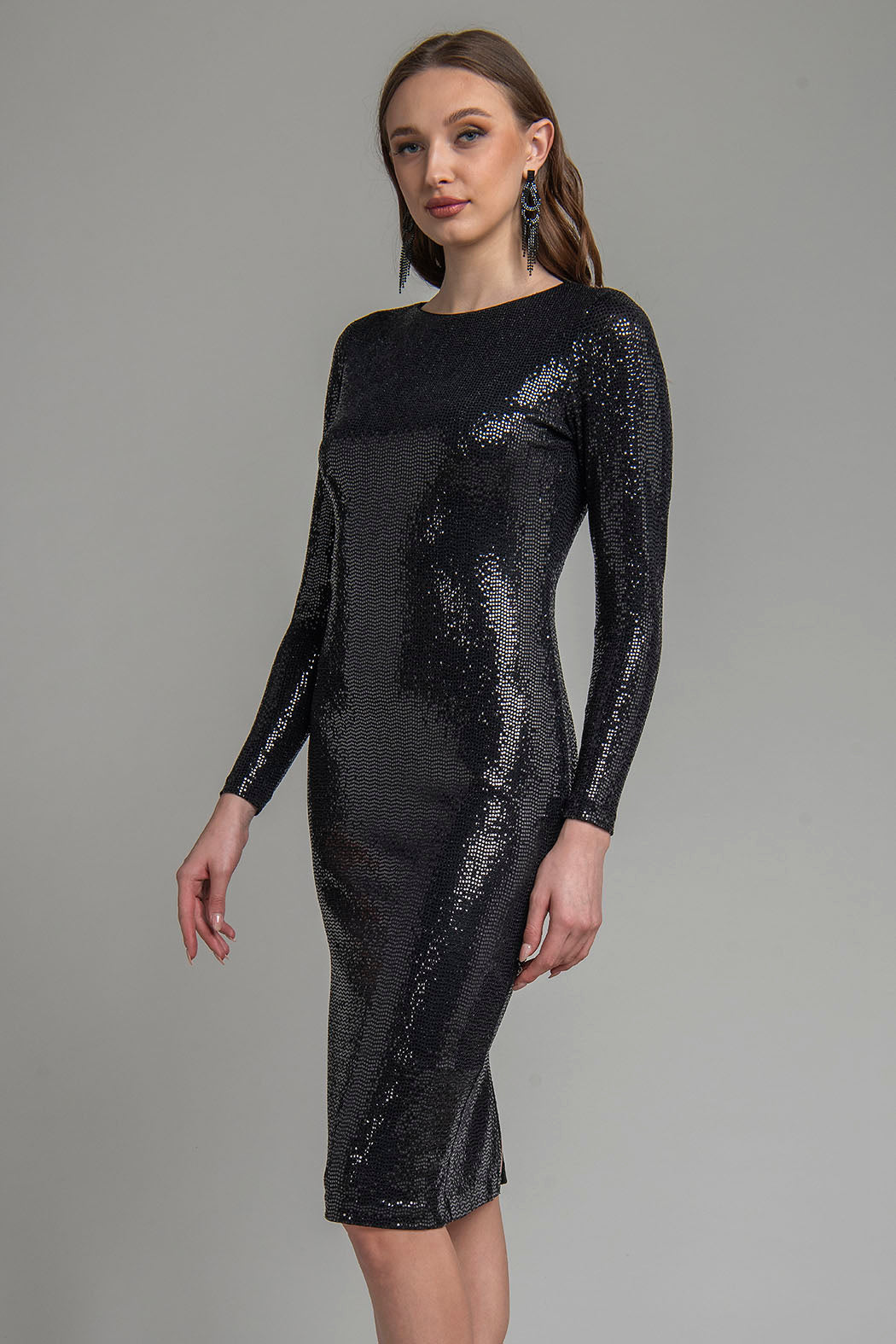Vestido De Lentejuela Manga Larga
