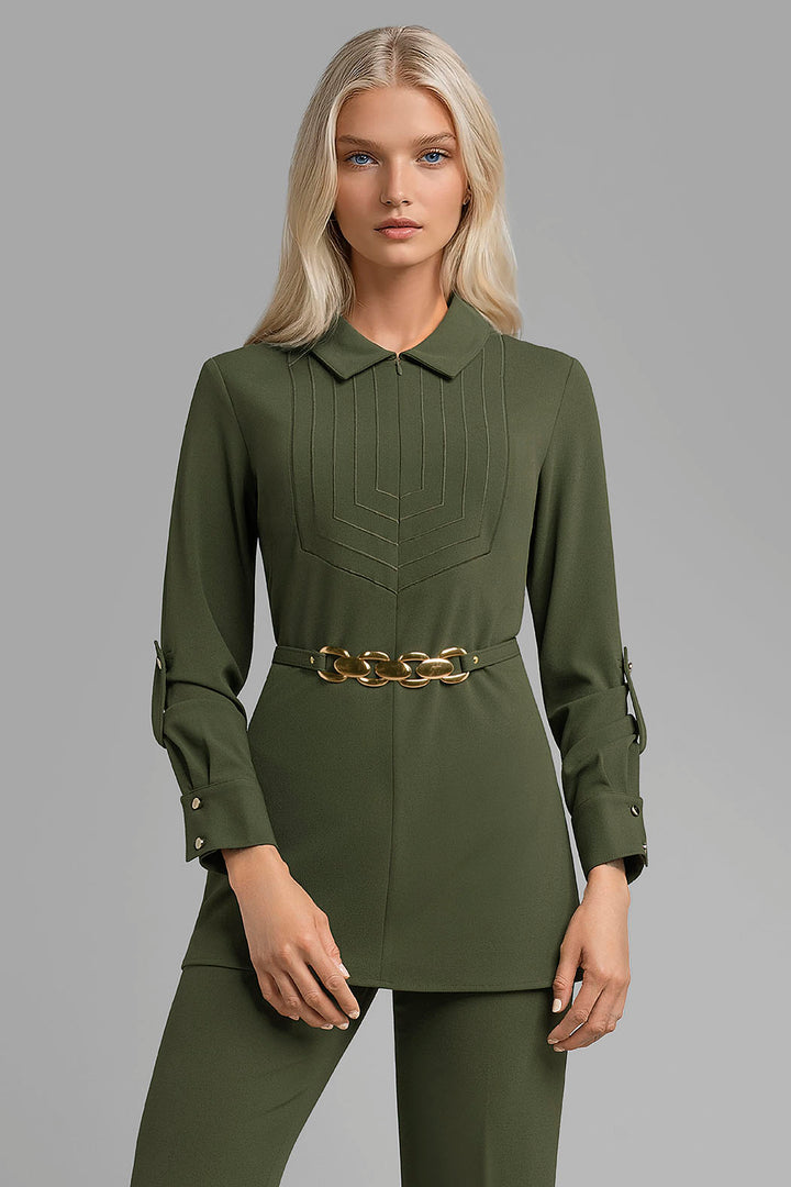 Blusa De Manga Larga Con Cinturon