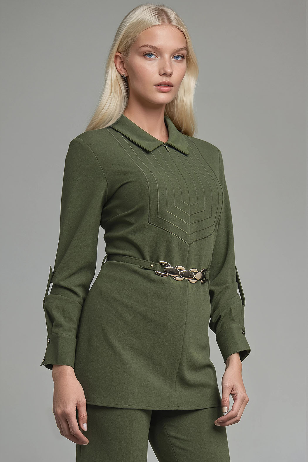 Blusa De Manga Larga Con Cinturon