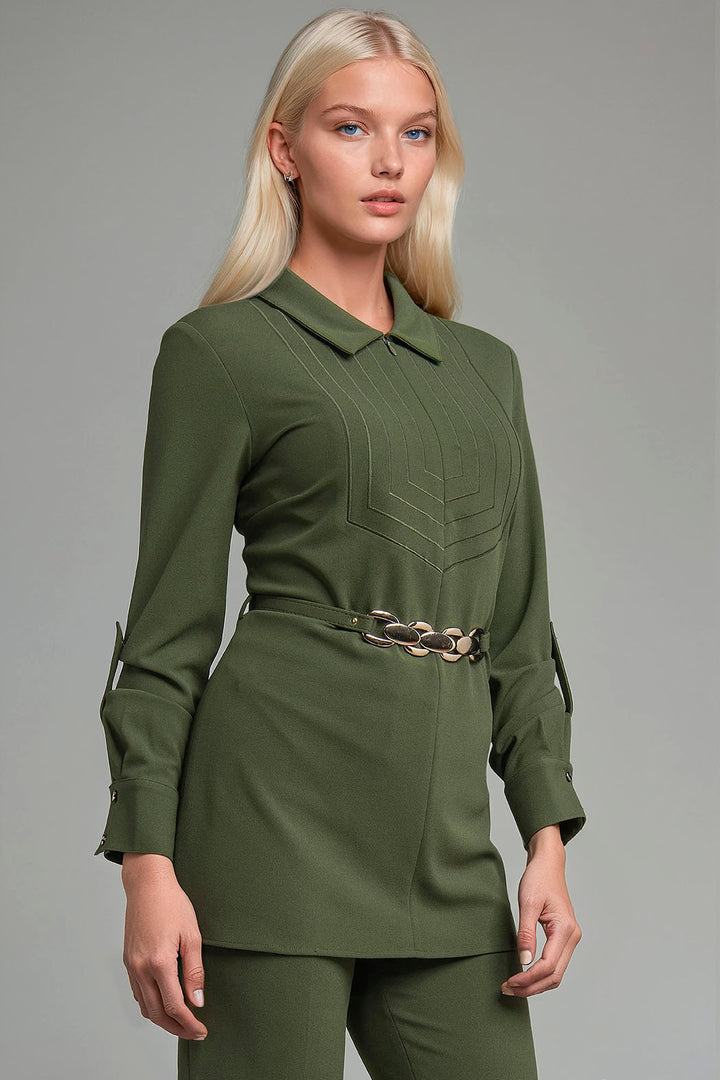 Blusa De Manga Larga Con Cinturon