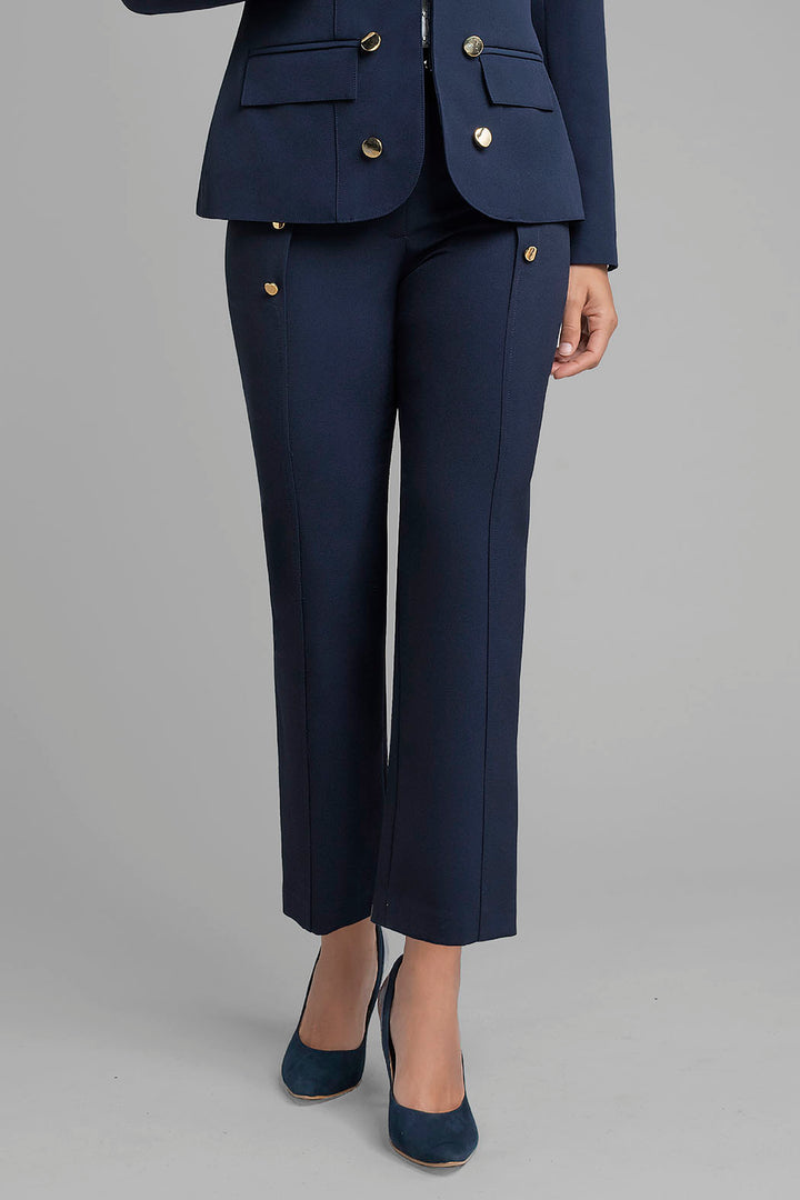 Pantalon Corte Recto Con Botones Dorados