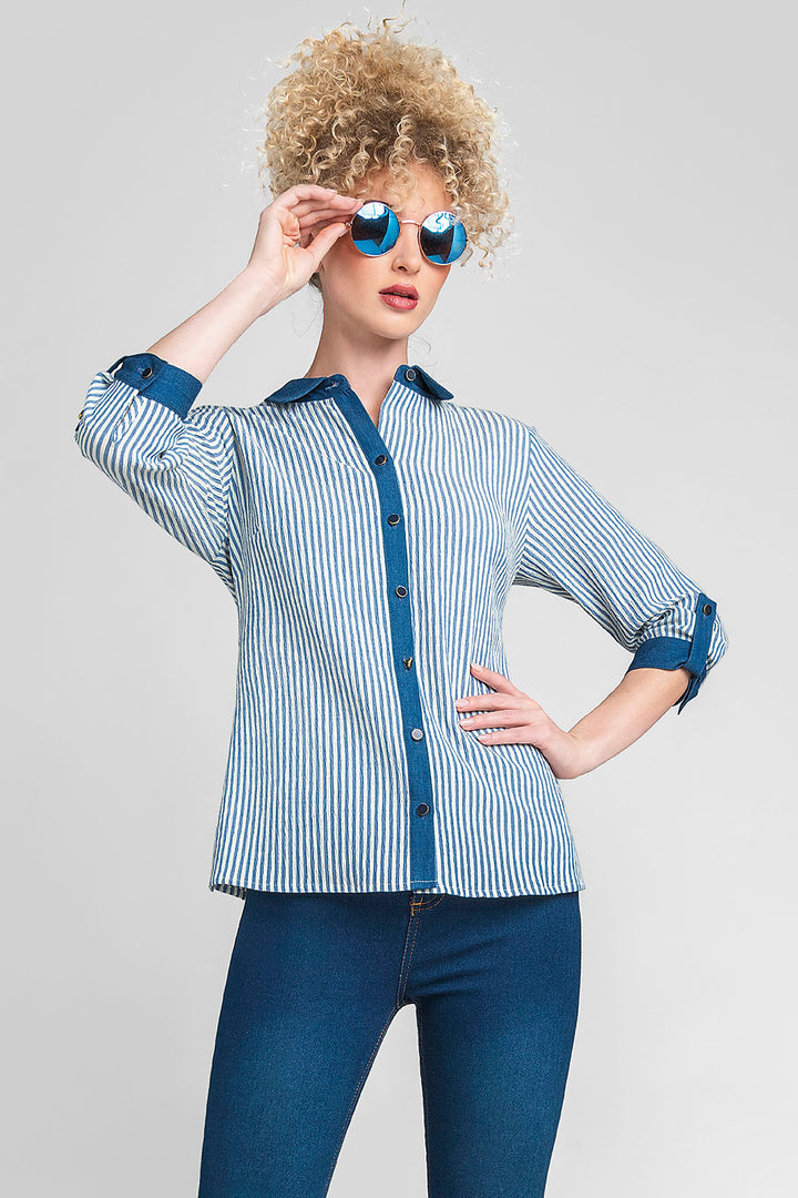 Blusa Camisera Con Estampado De Rayas