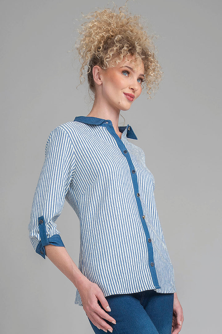 Blusa Camisera Con Estampado De Rayas