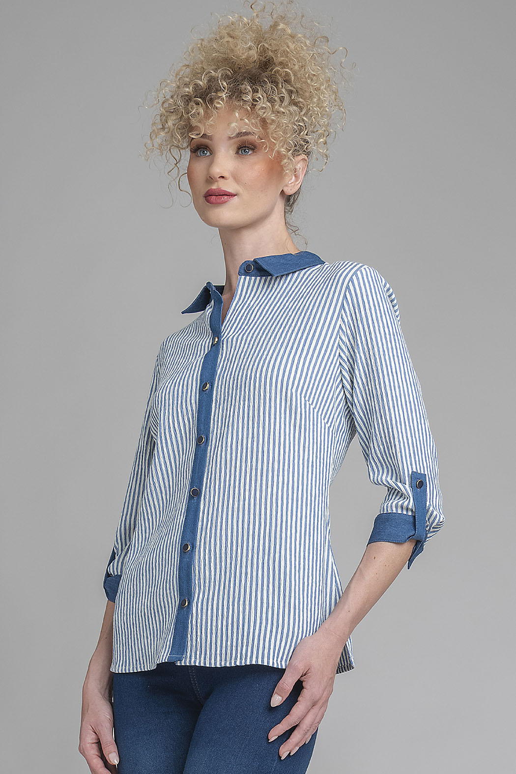 Blusa Camisera Con Estampado De Rayas