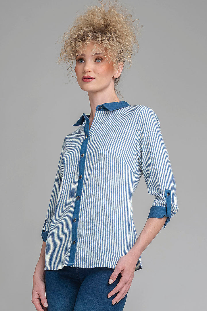 Blusa Camisera Con Estampado De Rayas