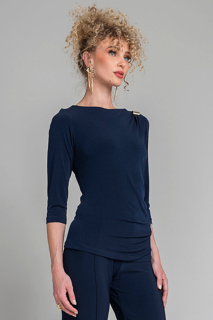 Blusa De Manga 3/4 Con Plisado En Costado