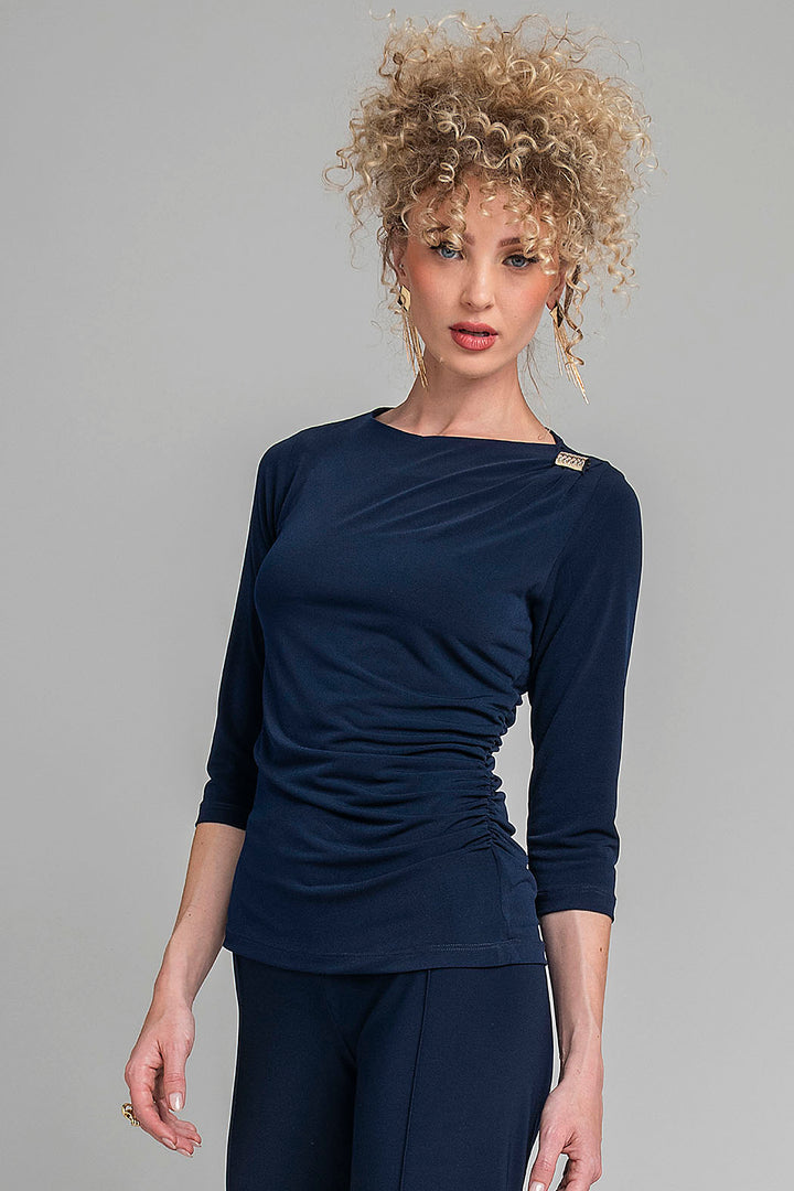 Blusa De Manga 3/4 Con Plisado En Costado