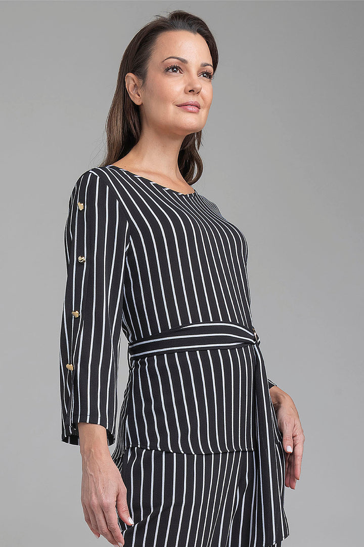 Blusa De Rayas Con Jareta En Cintura