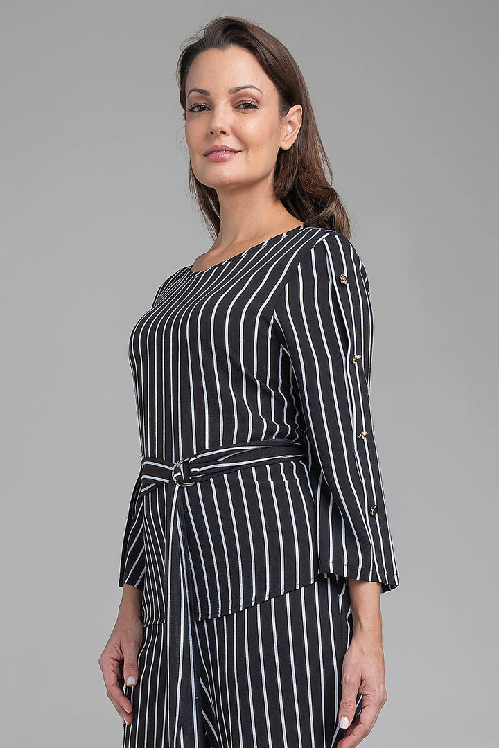 Blusa De Rayas Con Jareta En Cintura