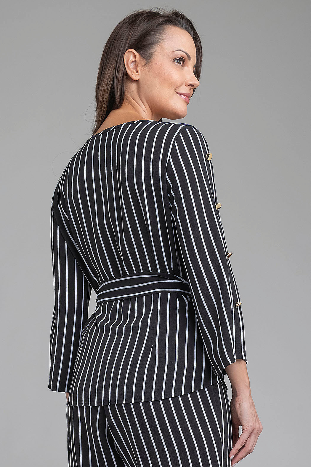 Blusa De Rayas Con Jareta En Cintura