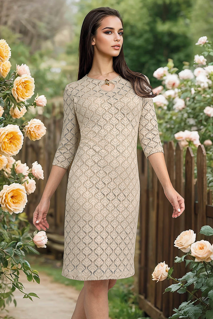 Vestido De Encaje Con Manga 3/4