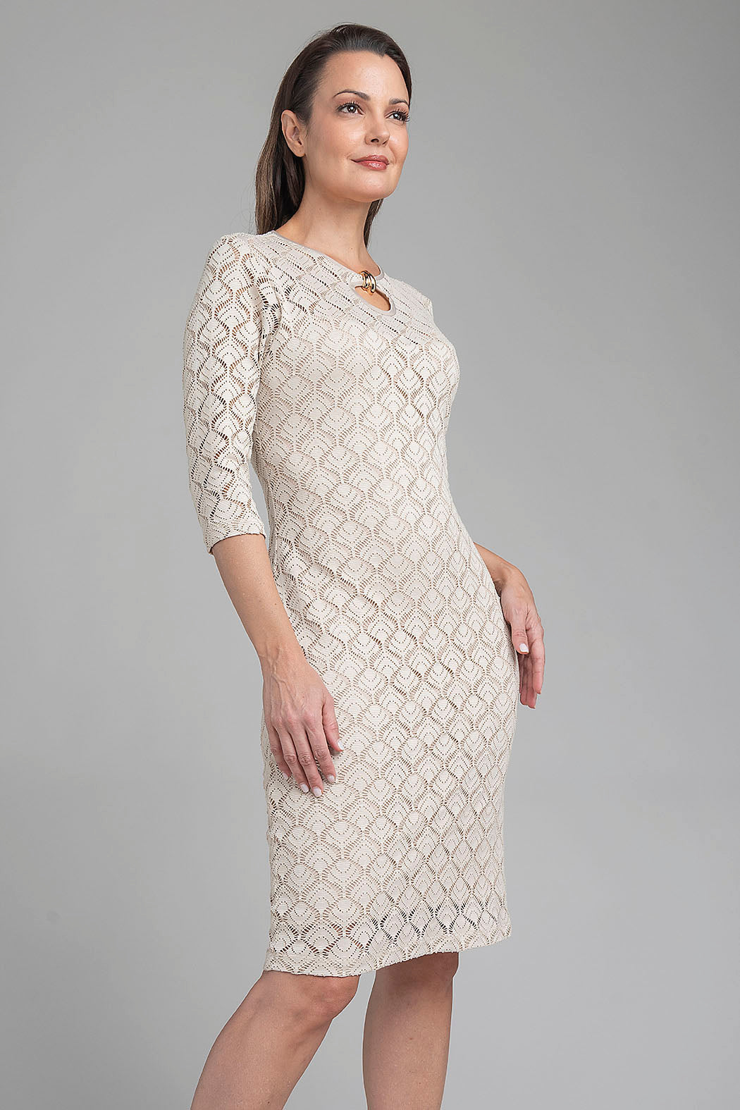 Vestido De Encaje Con Manga 3/4