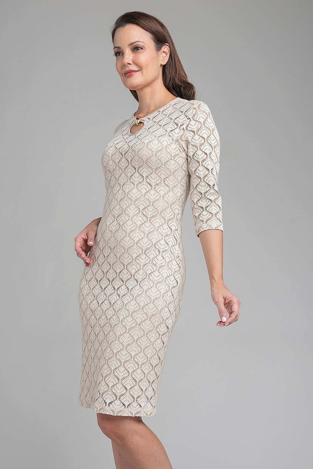 Vestido De Encaje Con Manga 3/4