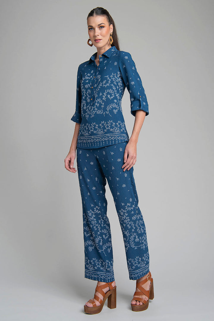 Conjunto De Blusa Con Manga 3/4 Y Pantalon Estampado