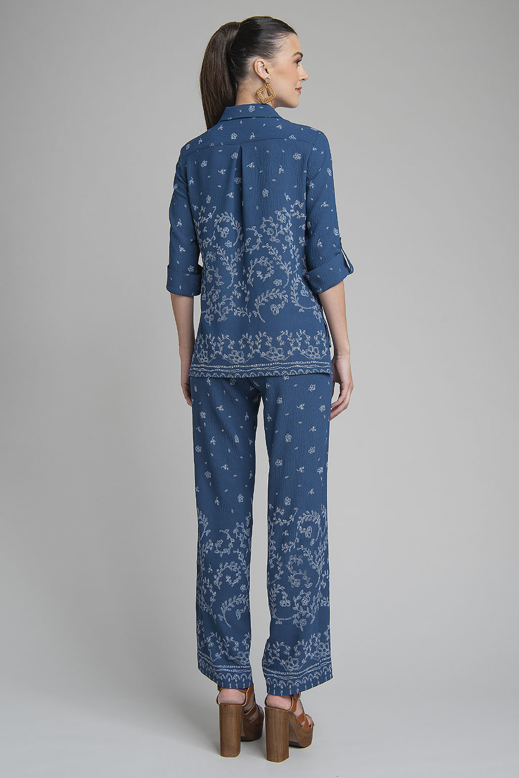 Conjunto De Blusa Con Manga 3/4 Y Pantalon Estampado