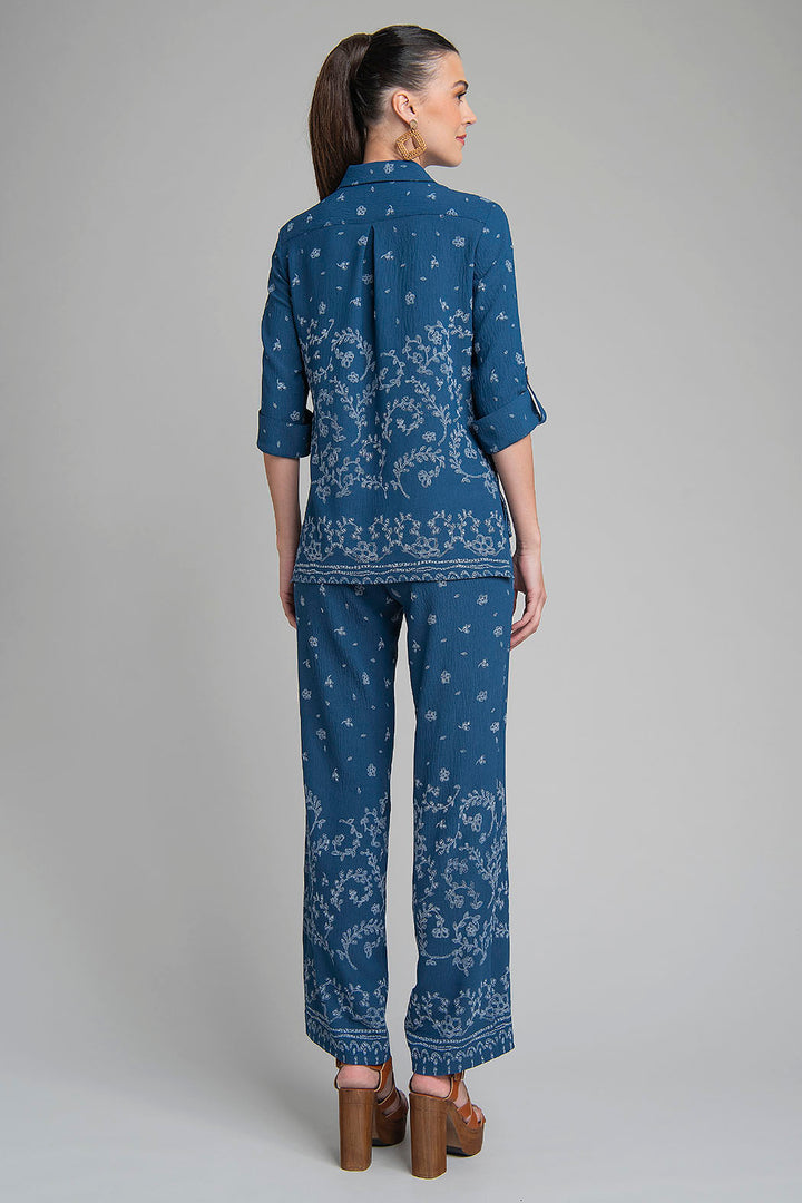Conjunto De Blusa Con Manga 3/4 Y Pantalon Estampado