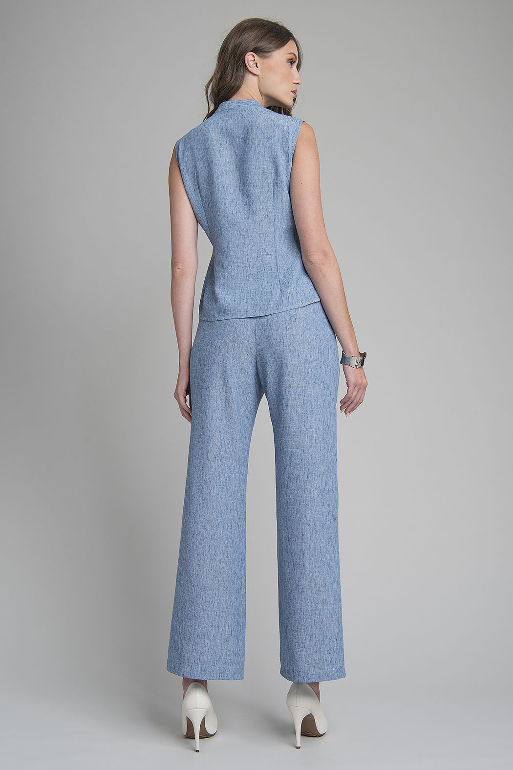 Conjunto De Blusa Sin Mangas Estampada Y Pantalon Liso