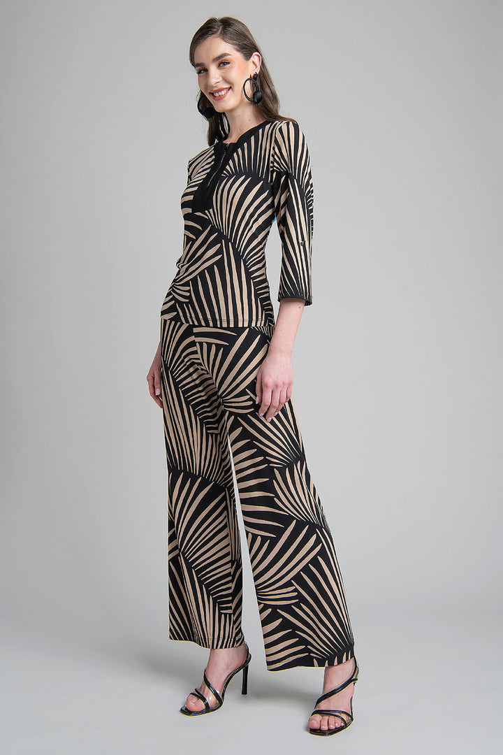 Conjunto De Blusa Y Pantalon Estampado De Hojas
