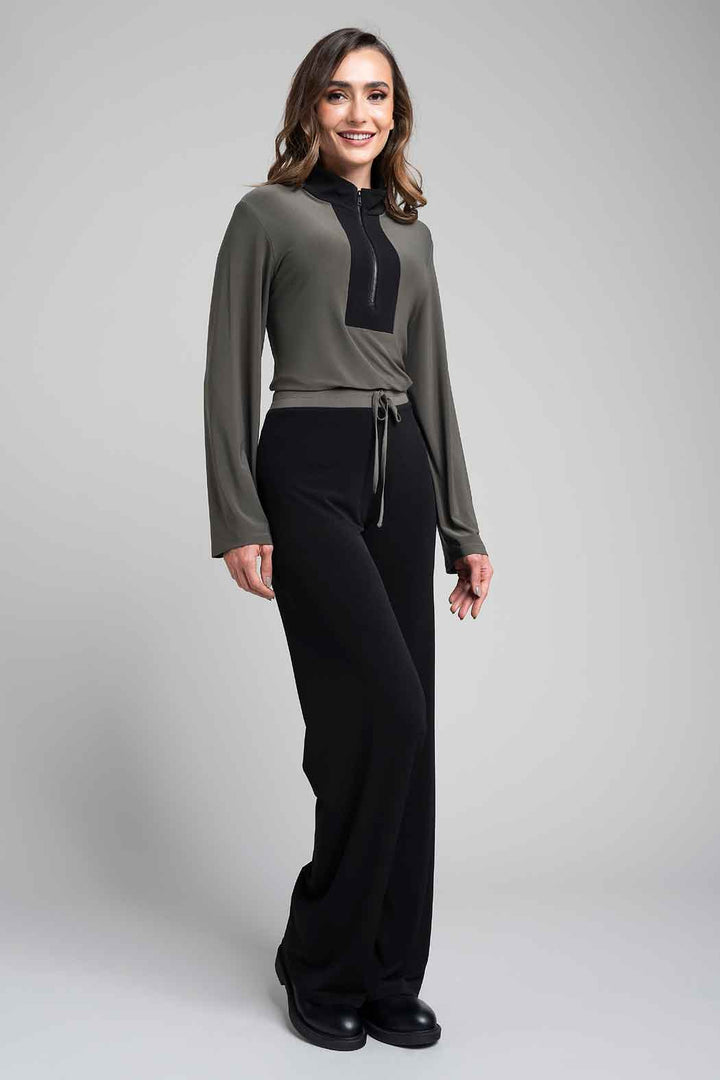 Conjunto De Pantalon Liso Y Blusa Con Cierre En Pecho