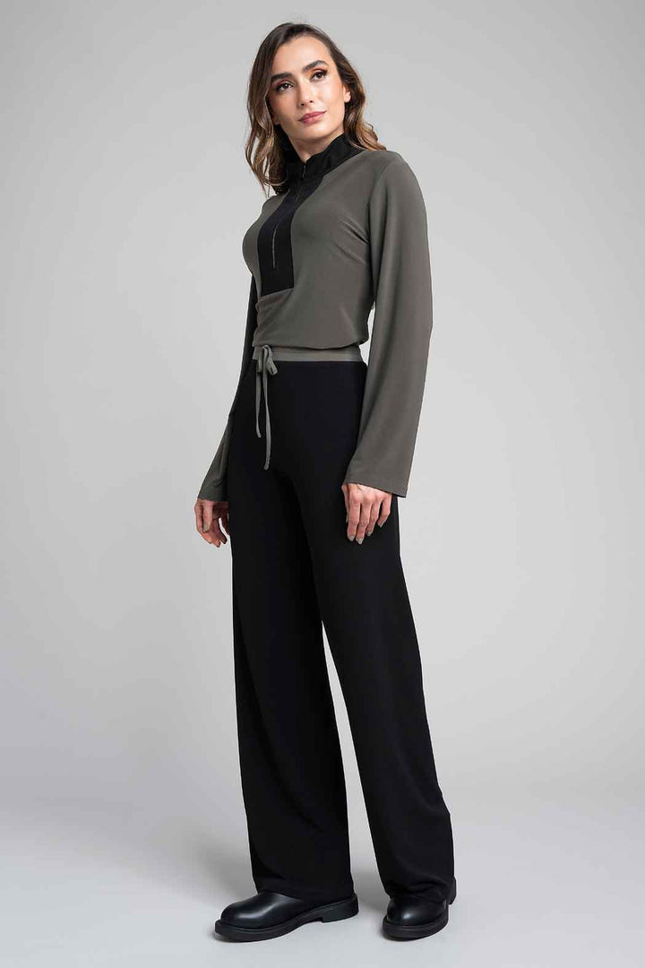 Conjunto De Pantalon Liso Y Blusa Con Cierre En Pecho
