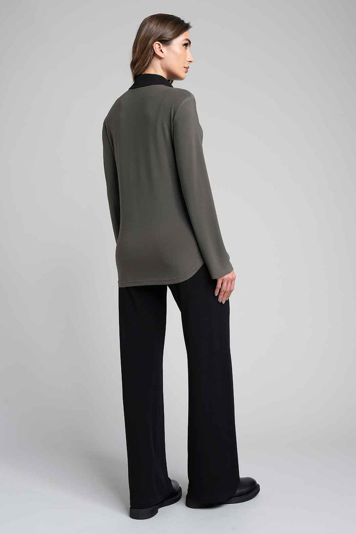 Conjunto De Pantalon Liso Y Blusa Con Cierre En Pecho