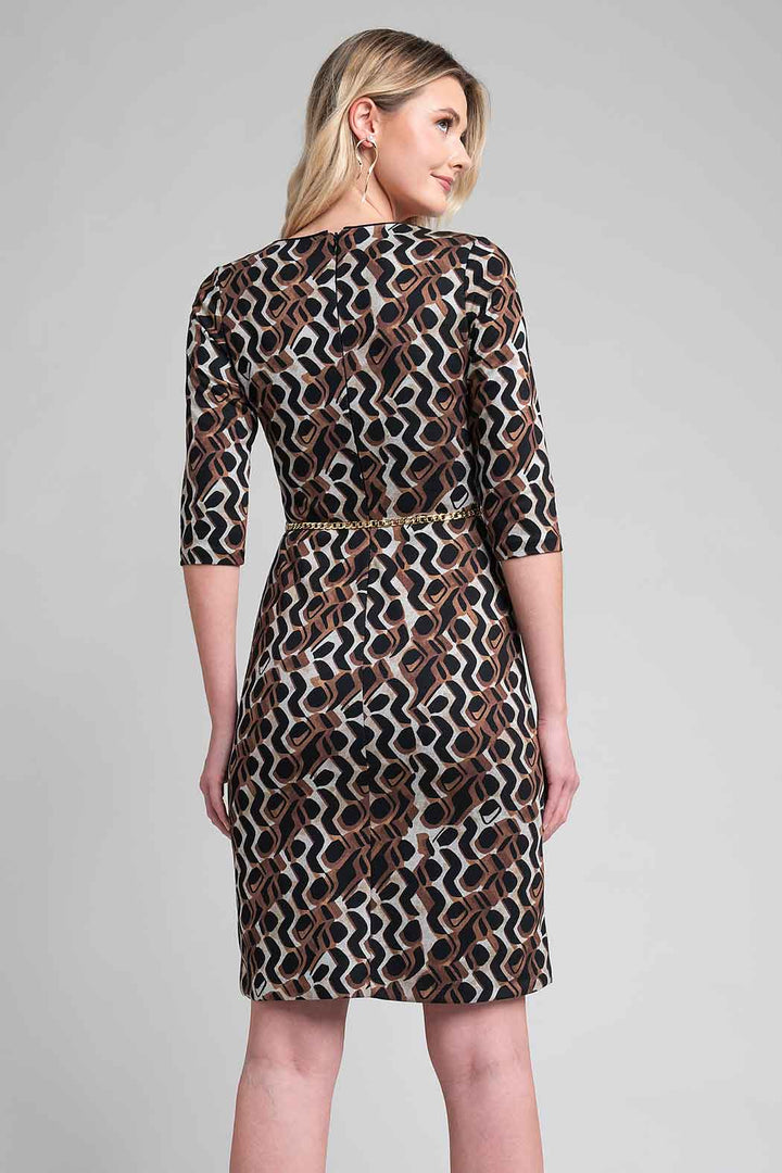 Vestido Estampado Con Manga 3/4 Y Cinturon