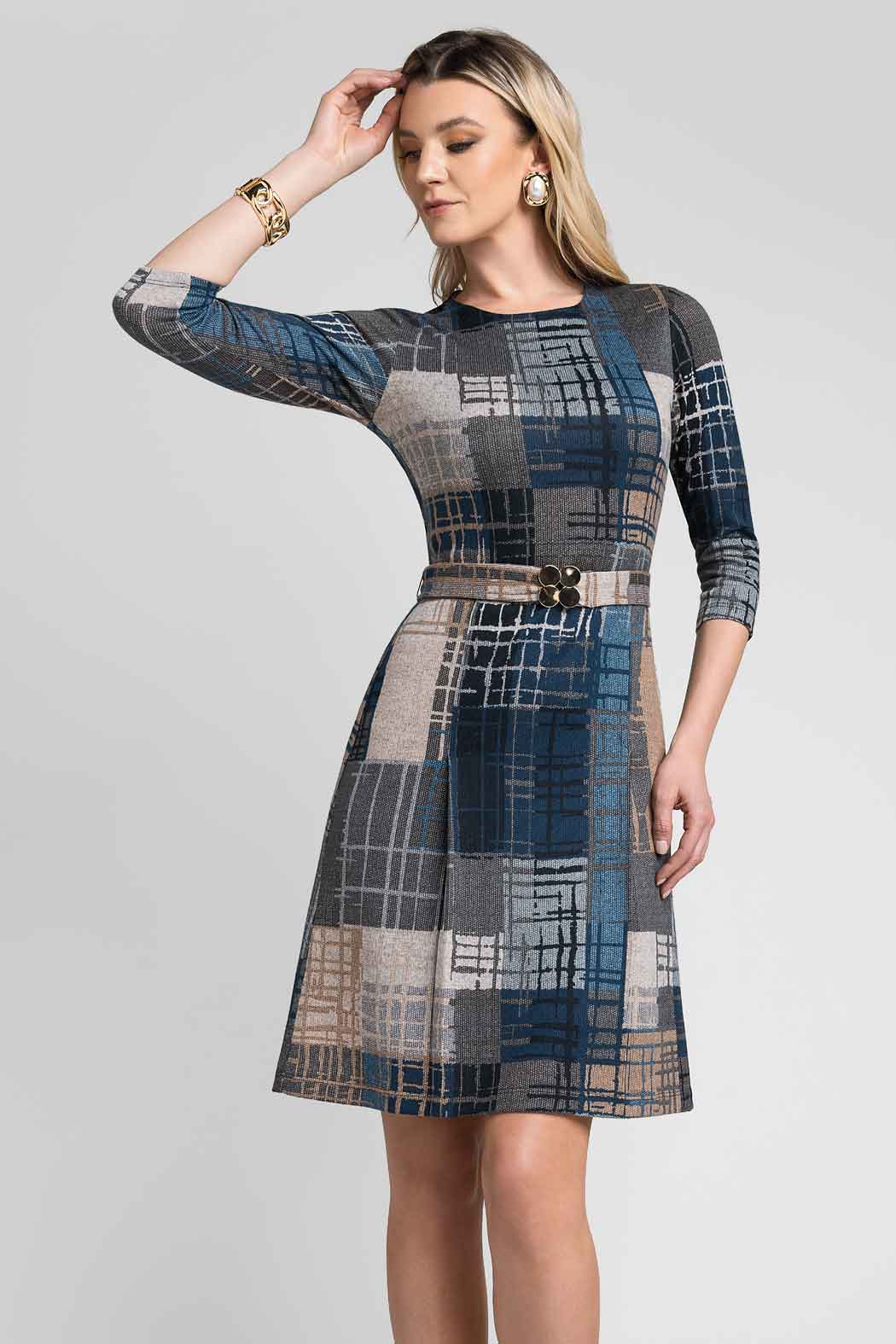 Vestido Estampado Con Hebilla Dorada